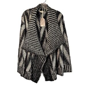 Hem & Thread NWT Open Cardigan Sweater S/M Black Cream Southwest‎ Aztec Chevron